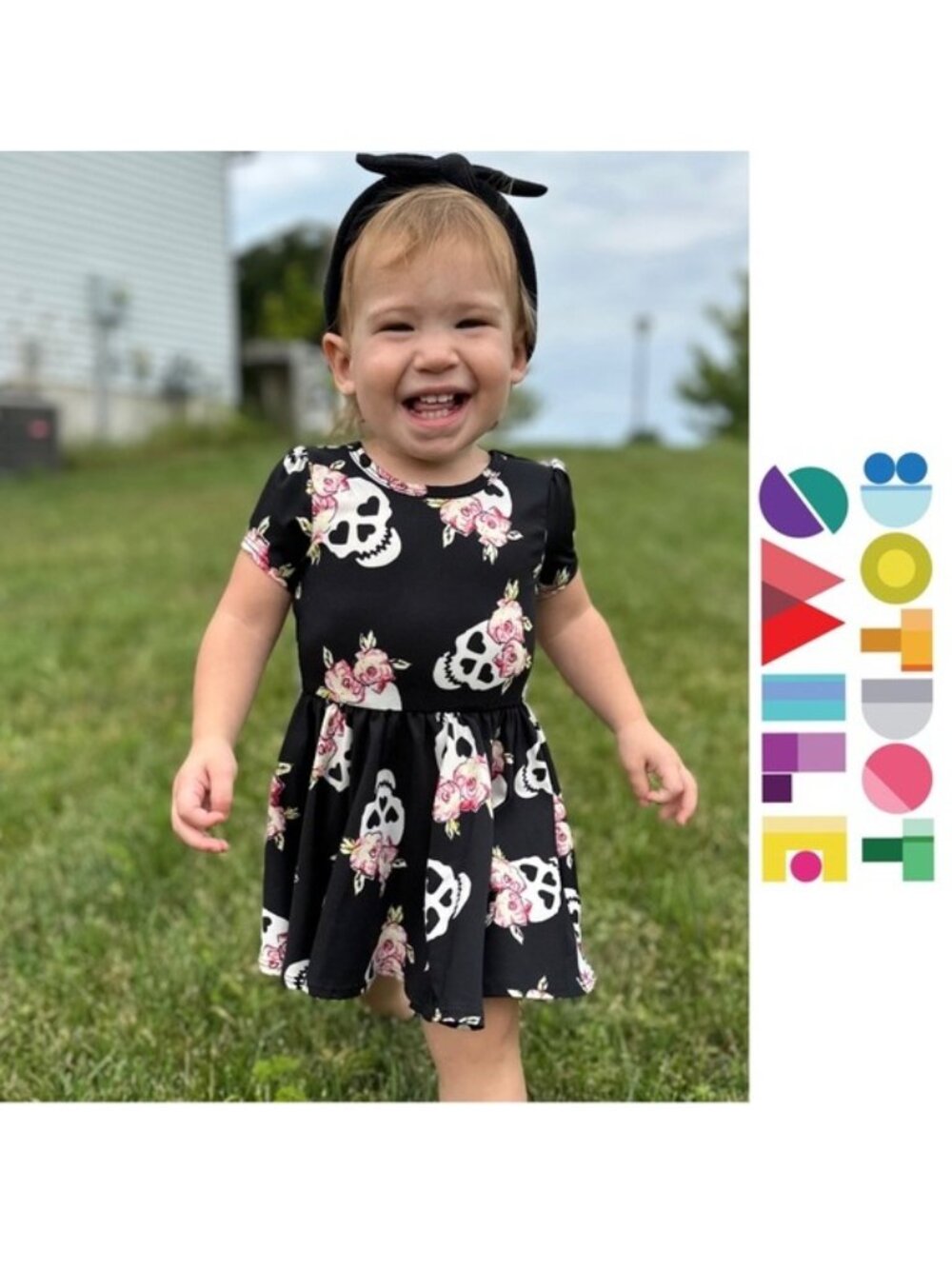 Dot Dot Smile | Sugar Skull & Roses Black Twirl Dress | Size 6-12 months